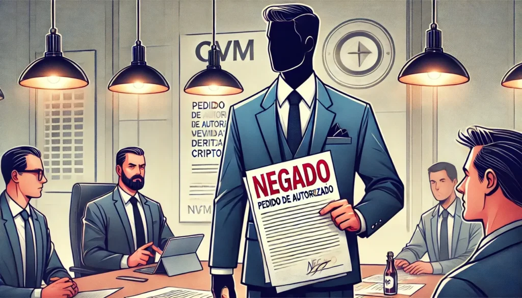 Funcionário da CVM negando autorização para venda de derivativos de criptomoedas.